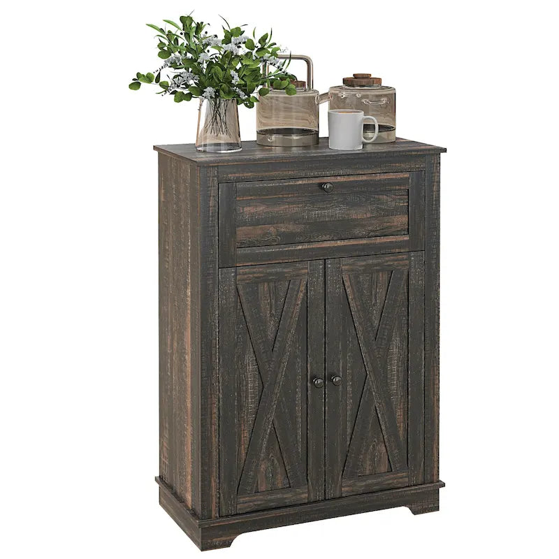 Meuble de rangement pour ferme avec portes de grange, buffet de cuisine avec portes doubles, tiroir et étagère réglable