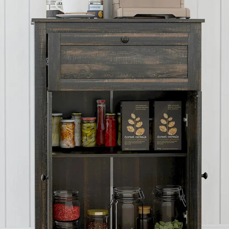 Meuble de rangement pour ferme avec portes de grange, buffet de cuisine avec portes doubles, tiroir et étagère réglable