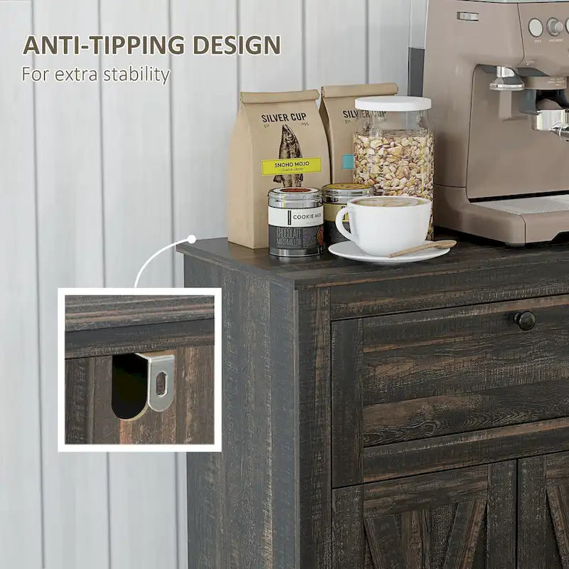 Meuble de rangement pour ferme avec portes de grange, buffet de cuisine avec portes doubles, tiroir et étagère réglable