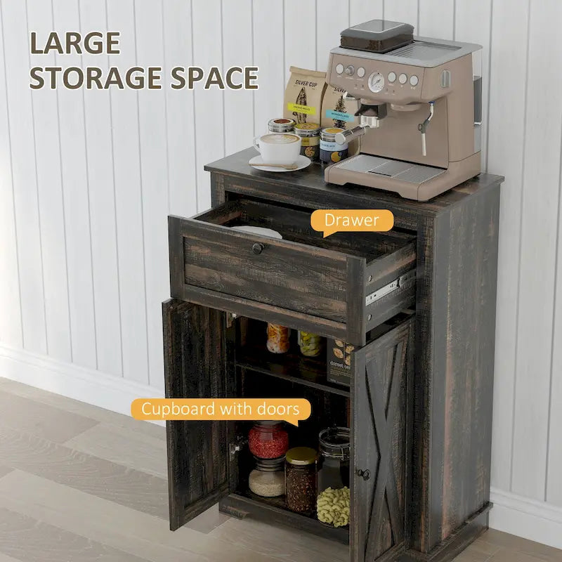 Meuble de rangement pour ferme avec portes de grange, buffet de cuisine avec portes doubles, tiroir et étagère réglable