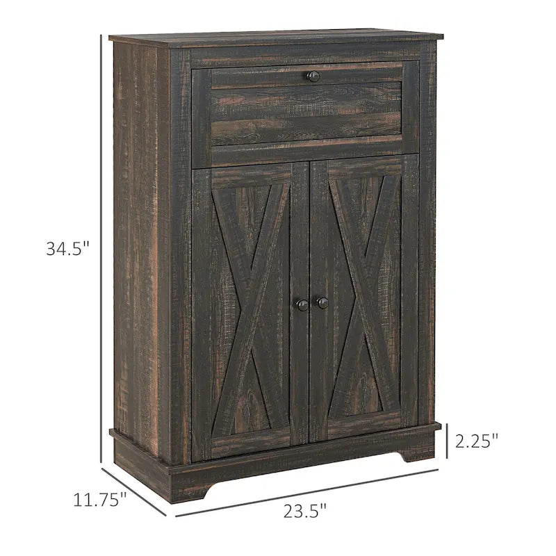 Meuble de rangement pour ferme avec portes de grange, buffet de cuisine avec portes doubles, tiroir et étagère réglable