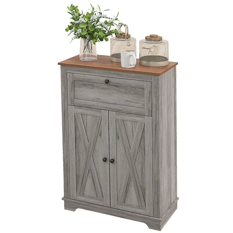 Meuble de rangement pour ferme avec portes de grange, buffet de cuisine avec portes doubles, tiroir et étagère réglable