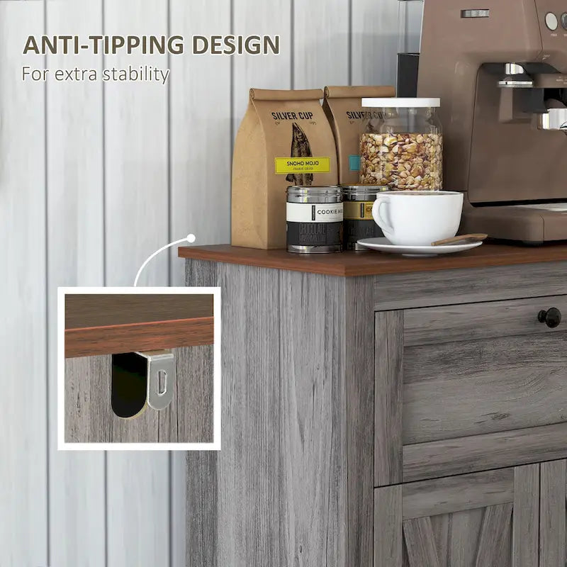 Meuble de rangement pour ferme avec portes de grange, buffet de cuisine avec portes doubles, tiroir et étagère réglable