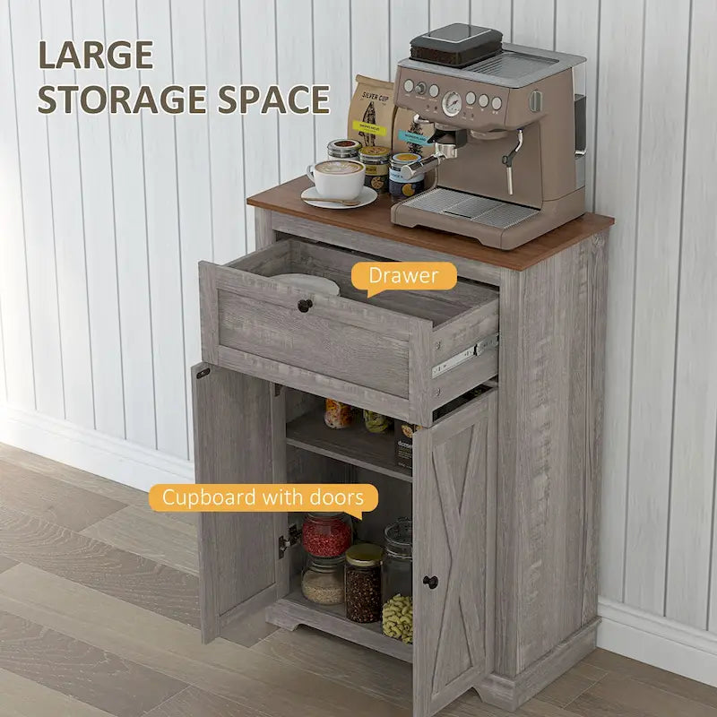 Meuble de rangement pour ferme avec portes de grange, buffet de cuisine avec portes doubles, tiroir et étagère réglable