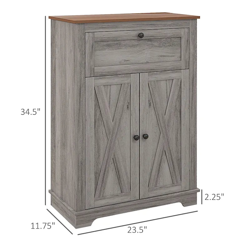 Meuble de rangement pour ferme avec portes de grange, buffet de cuisine avec portes doubles, tiroir et étagère réglable