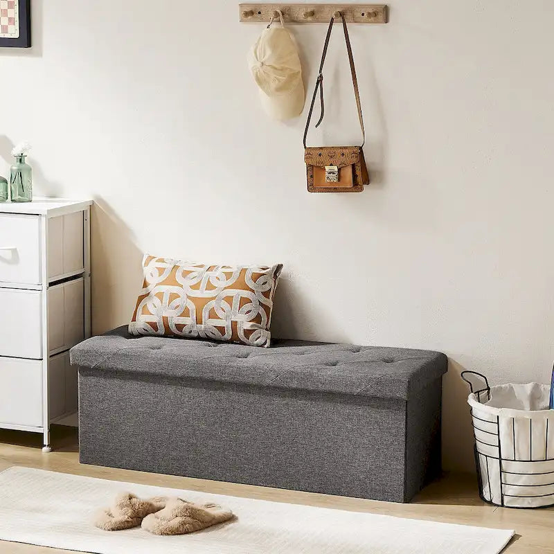 Stool Cushion Seat Rectangular Chair Foot Lounge Box, Gray, Large Size For Living Room/entrance/bedroom Storage Space