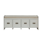 Banc avec rangement en tissu beige et finition blanche