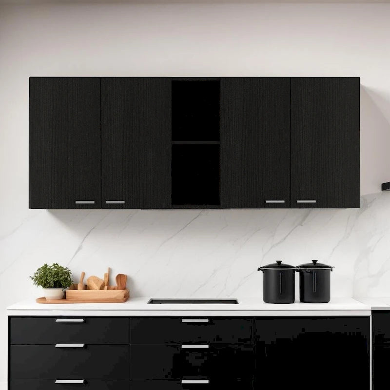 Armoire murale d'appoint en bois noir de 59 po avec cinq étagères