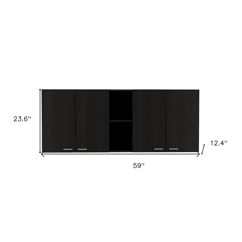 Armoire murale d'appoint en bois noir de 59 po avec cinq étagères