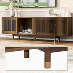 Meuble TV moderne avec niche pour chat, meuble TV avec porte coulissante en verre, console multimédia rabattable