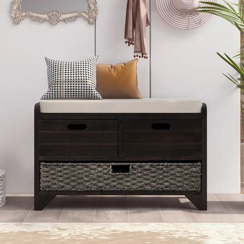 Banc de rangement avec panier amovible et 2 tiroirs