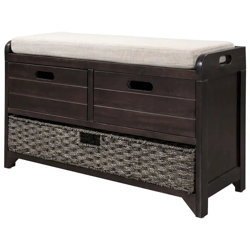 Banc de rangement avec panier amovible et 2 tiroirs