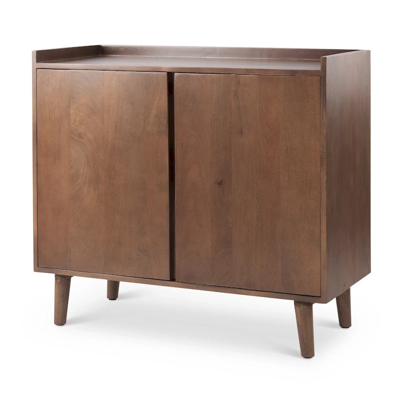 Meuble d'appoint brun moyen en bois massif avec portes et plateau-desserte
