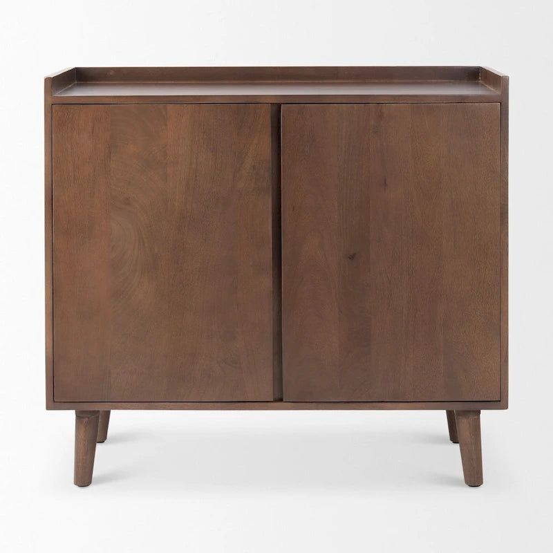 Meuble d'appoint brun moyen en bois massif avec portes et plateau-desserte