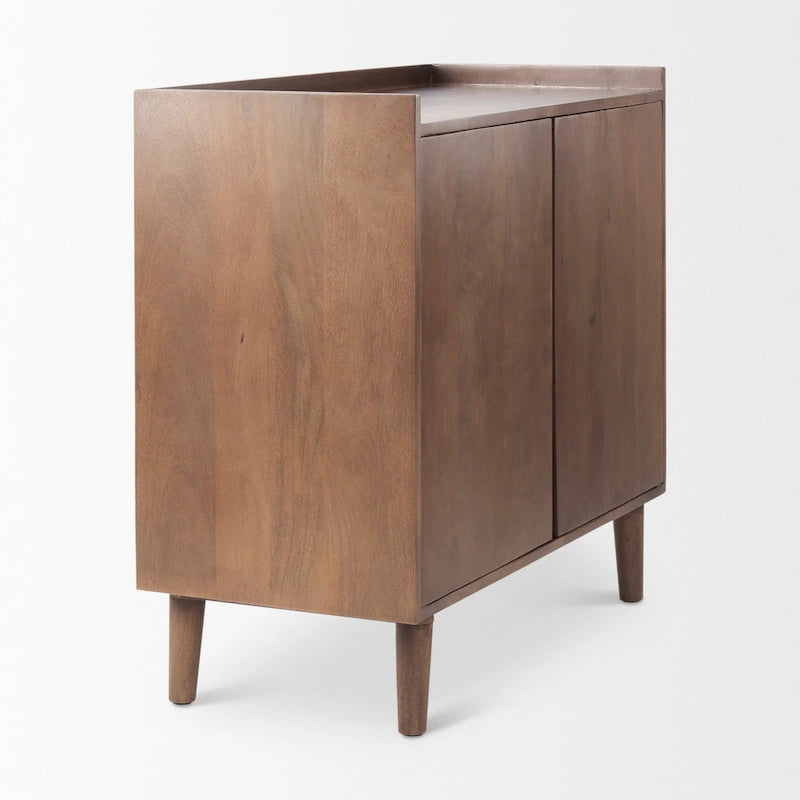 Meuble d'appoint brun moyen en bois massif avec portes et plateau-desserte