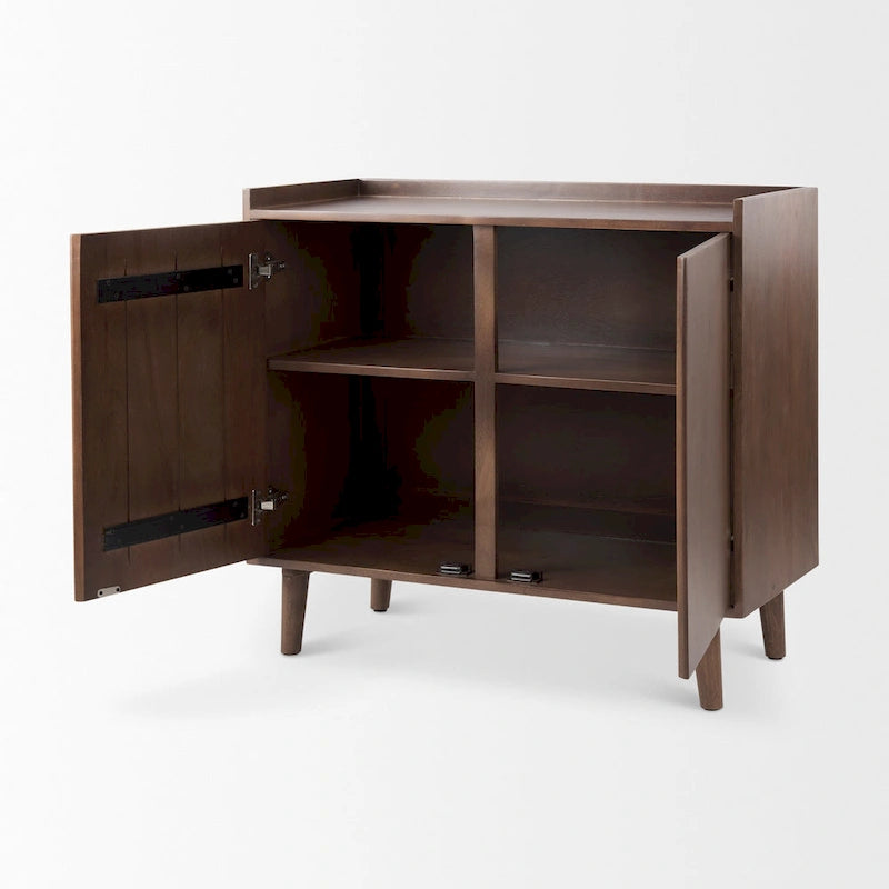Meuble d'appoint brun moyen en bois massif avec portes et plateau-desserte