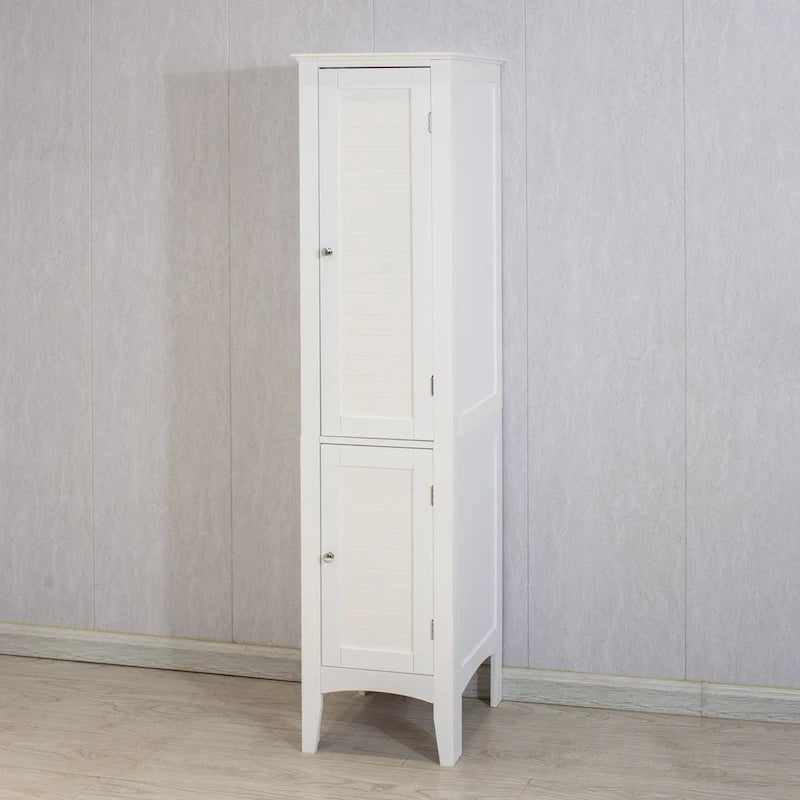 Meuble Colonne Haute et Étroite avec 2 Portes à Persiennes et 5 Étagères pour Salle de Bain, Cuisine, Salon, Armoire de Rangement