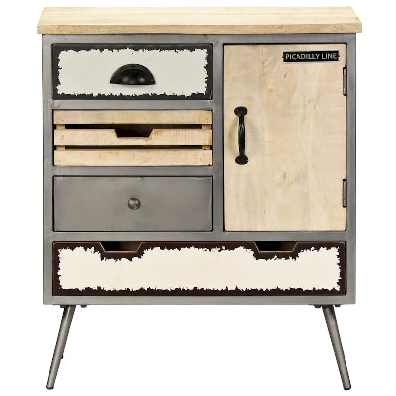 Bahut en bois de manguier massif et acier 25,6x13x29,9