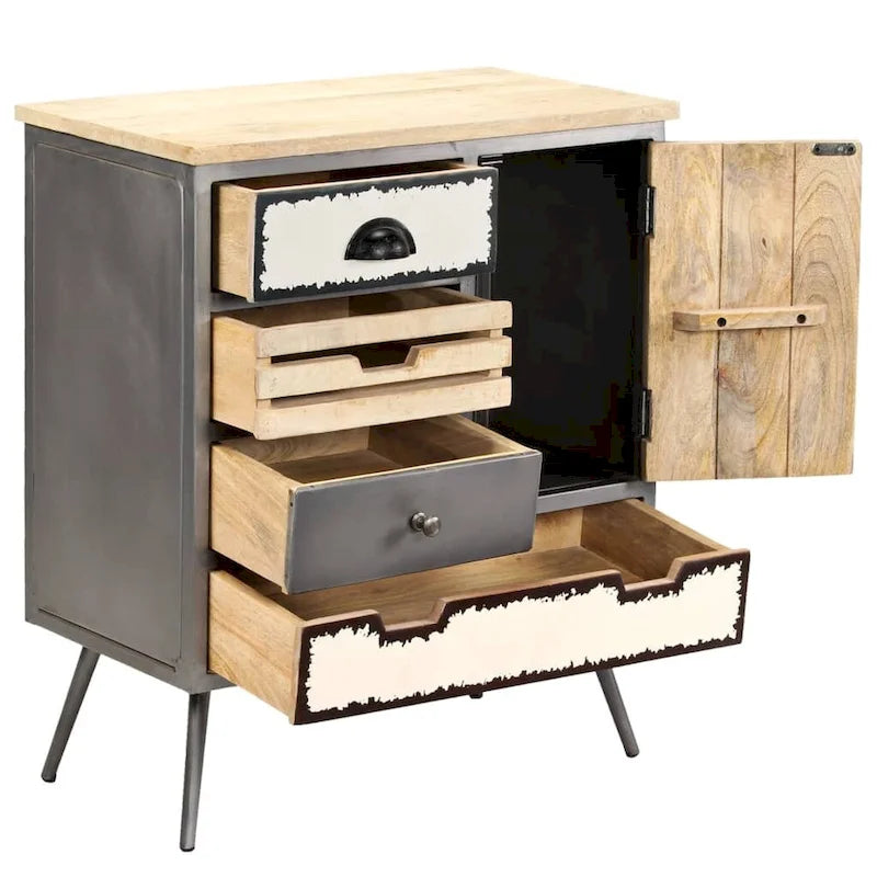 Bahut en bois de manguier massif et acier 25,6x13x29,9