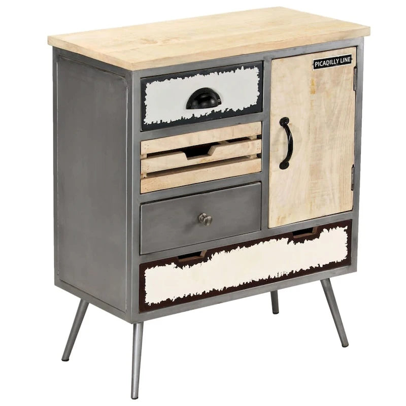 Bahut en bois de manguier massif et acier 25,6x13x29,9