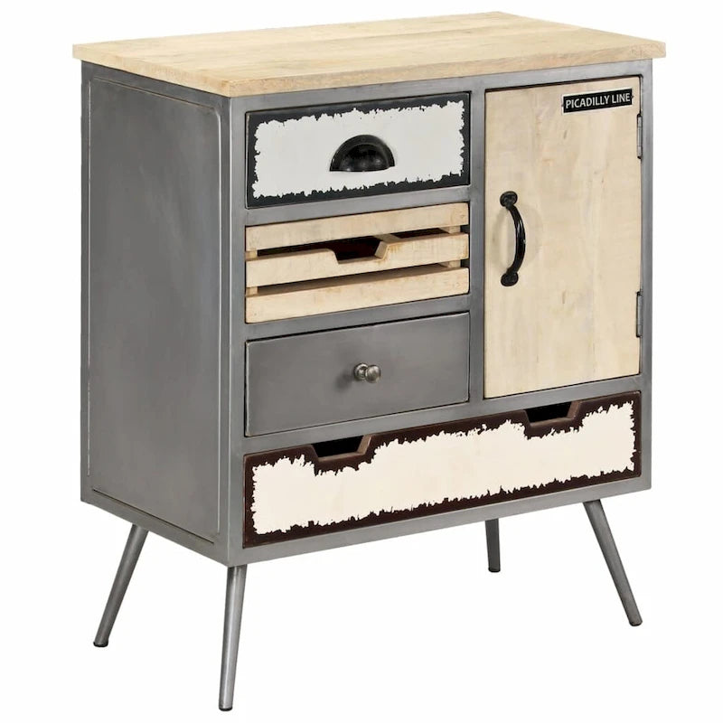 Bahut en bois de manguier massif et acier 25,6x13x29,9