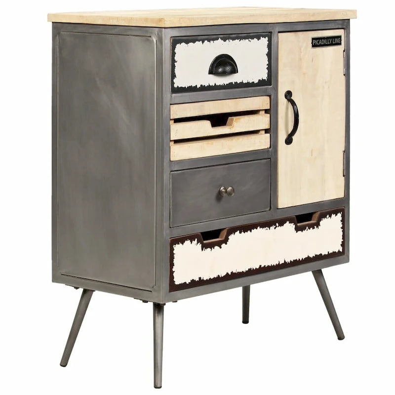 Bahut en bois de manguier massif et acier 25,6x13x29,9