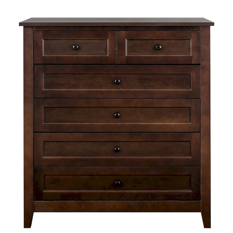 Meuble d'appoint moderne de 109 cm en bois massif avec 6 tiroirs et poignées rondes rétro