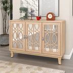 Sideboard with Glass Doors, 3 Door Mirrored Buffet Cabinet with Silver Handle - N/A