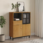 Bahut avec porte vitrée FLAM 36.2x15.7x48.2 en bois massif de pin - 36,2 x 15,7 x 48,2