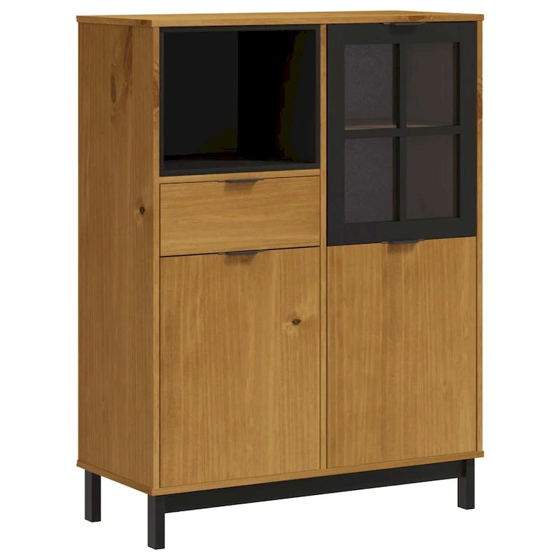 Bahut avec porte vitrée FLAM 36.2x15.7x48.2 en bois massif de pin - 36,2 x 15,7 x 48,2