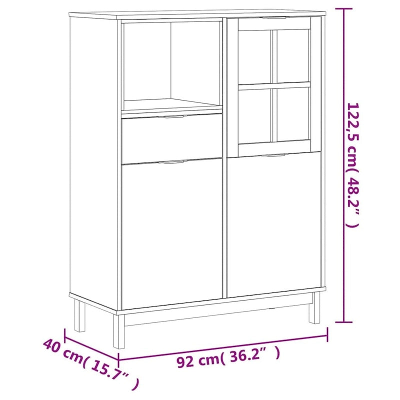 Bahut avec porte vitrée FLAM 36.2x15.7x48.2 en bois massif de pin - 36,2 x 15,7 x 48,2
