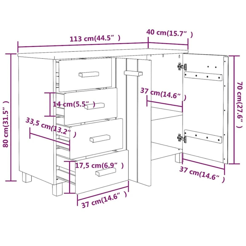 Bahut Buffet Commode Console pour Cuisine HAMAR Bois Massif Pin - 44,5 x 15,7 x 31,5