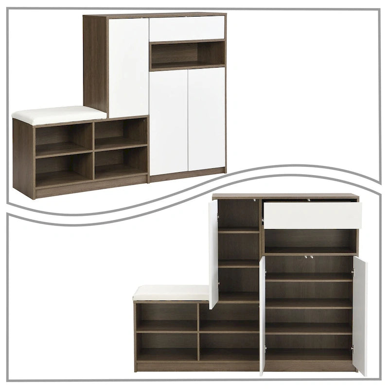 Meuble à chaussures vintage minimaliste en bois avec banc intégré