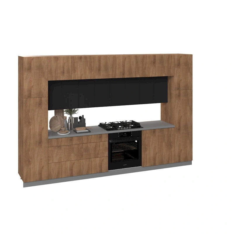Collection Kitchen Luxe Teck Naturel & Base Couleur Noire Taille 12 Pieds de Large - 143x24