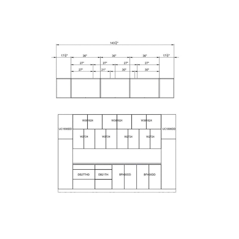 Collection Kitchen Luxe Teck Naturel & Base Couleur Noire Taille 12 Pieds de Large - 143x24