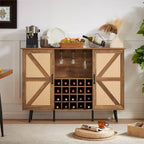 Rustic Wood Storage Cabinet with Wine Rack and Wine Glass Rack