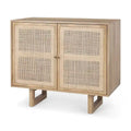 Armoire d'appoint en bois massif brun clair avec portes en rotin