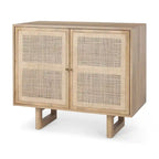 Armoire d'appoint en bois massif brun clair avec portes en rotin