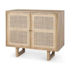 Grier Light Brown Solid Wood w/ Cane Doors Accent Cabinet
