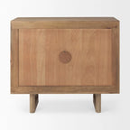 Armoire d'appoint en bois massif brun clair avec portes en rotin