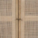 Armoire d'appoint en bois massif brun clair avec portes en rotin
