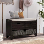 Banc de rangement avec panier amovible et 2 tiroirs, banc à chaussures entièrement assemblé avec coussin amovible