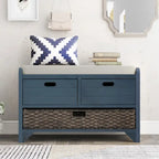 Banc de rangement avec panier amovible et 2 tiroirs, banc à chaussures entièrement assemblé avec coussin amovible
