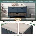 Banc de rangement avec panier amovible et 2 tiroirs, banc à chaussures entièrement assemblé avec coussin amovible