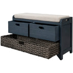 Banc de rangement avec panier amovible et 2 tiroirs, banc à chaussures entièrement assemblé avec coussin amovible
