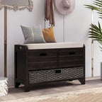 Banc de rangement avec panier amovible et 2 tiroirs, banc à chaussures entièrement assemblé avec coussin amovible