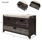 Banc de rangement avec panier amovible et 2 tiroirs, banc à chaussures entièrement assemblé avec coussin amovible