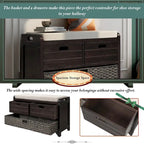 Banc de rangement avec panier amovible et 2 tiroirs, banc à chaussures entièrement assemblé avec coussin amovible