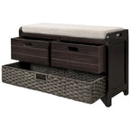 Banc de rangement avec panier amovible et 2 tiroirs, banc à chaussures entièrement assemblé avec coussin amovible