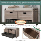 Banc de rangement avec panier amovible et 2 tiroirs, banc à chaussures entièrement assemblé avec coussin amovible